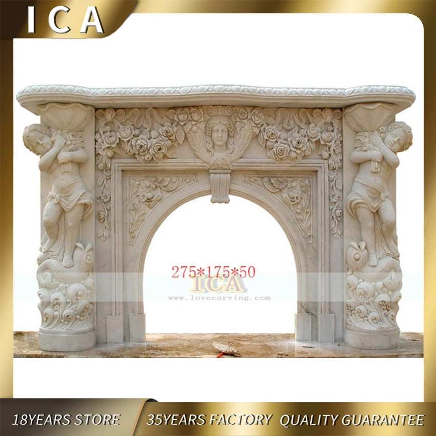 Popular Design Hand Carved White Marble Woman Statues Fireplace