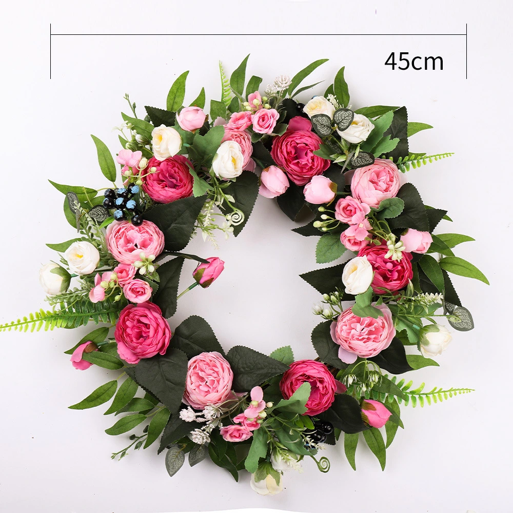 Silk Peony Simulation Flower Ring Door Decoration Door Ring Decorative Flowers Silk Flower Simulation Flower Wall Decoration Hanging Decoration Garland