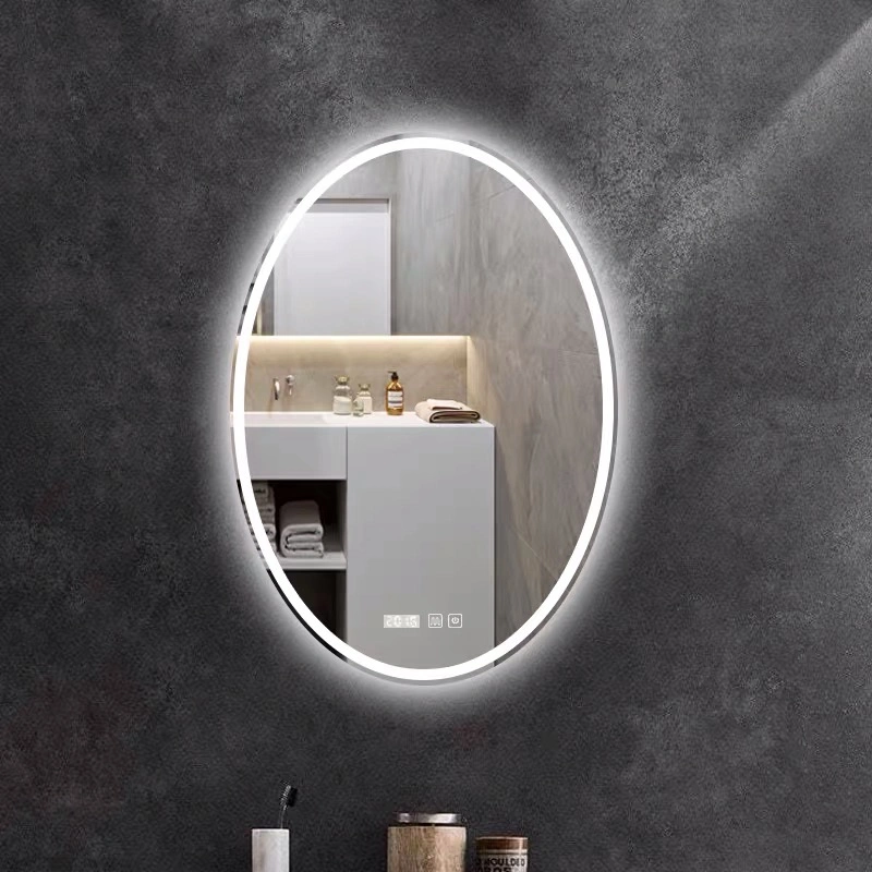 Anti-Fog Touch Screen Wall Hanging Backlit Light Oval Bathroom Mirror with LED