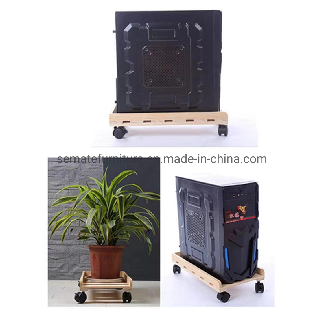 Wholesale/Supplier Practical Home Office Furniture Computer Case Rolling Shelf Wooden Stand Rack CPU Wood Stand with Mobile Casters