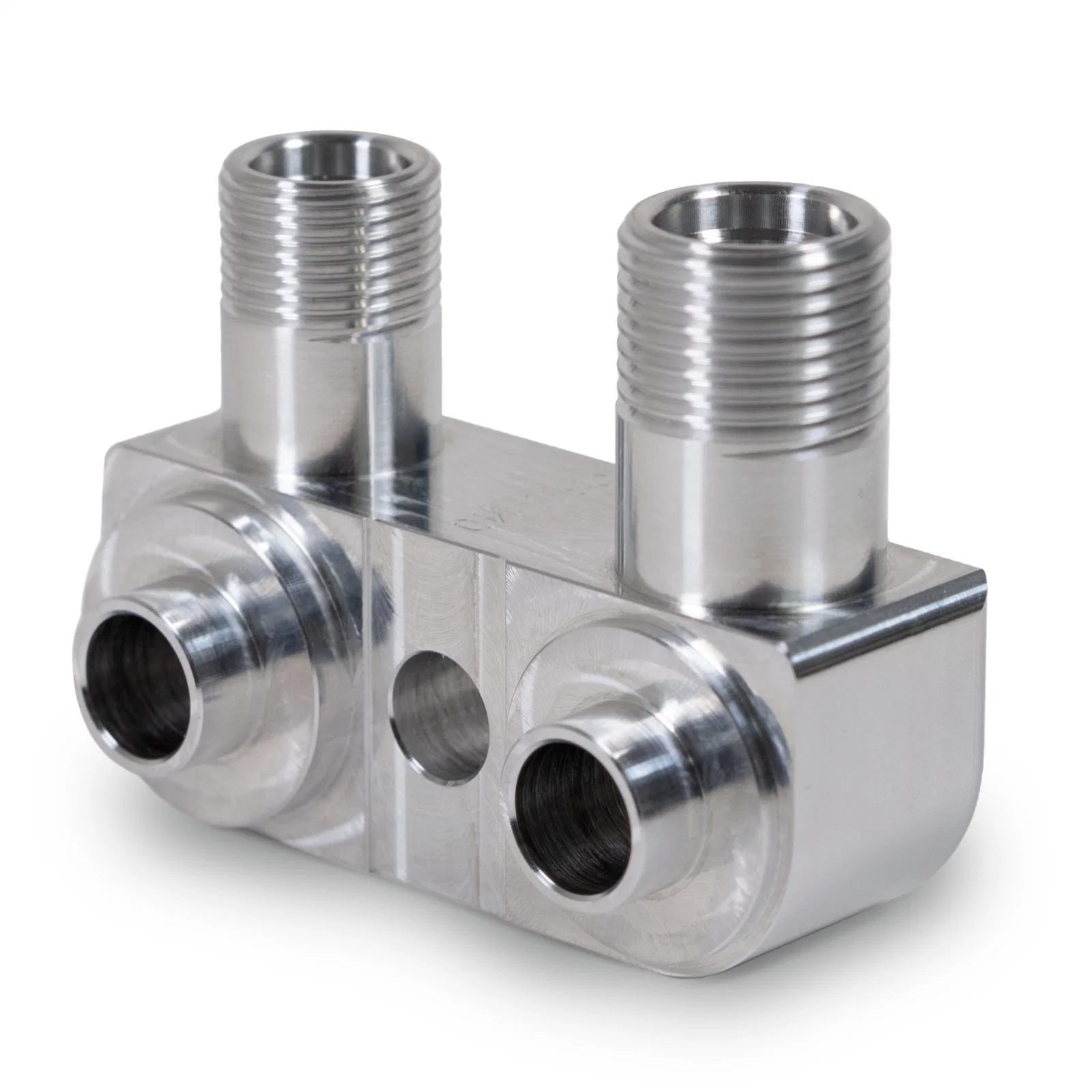 CNC Machined Stainless Steel Ls Engine A/C Compressor 90 Degree Adapter Block Fitting