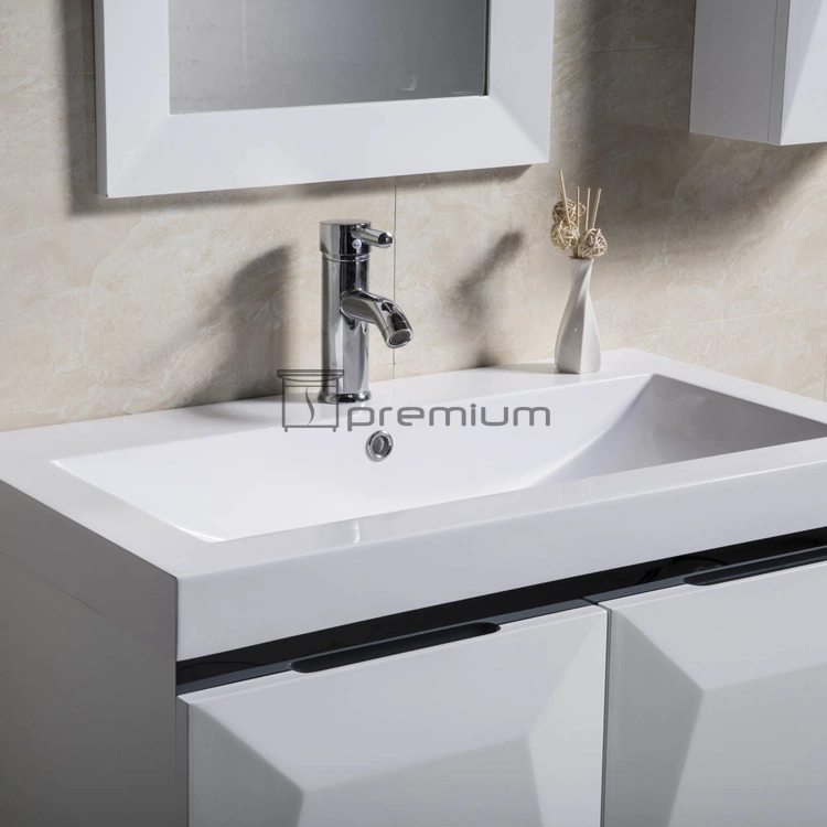 Évier acrylique simple de 800 mm de large, blanc, montage mural, design moderne Meuble-lavabo de salle de bains étanche en PVC