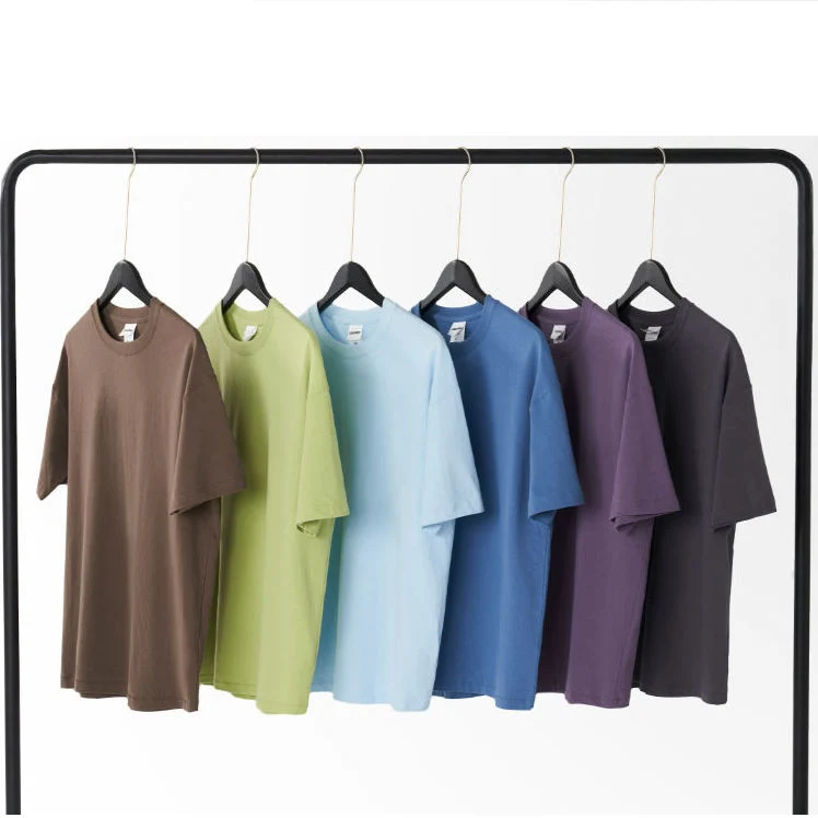 200g Solid Color Cotton Short Sleeve Oversize Round Neck Loose Shoulder T-Shirt