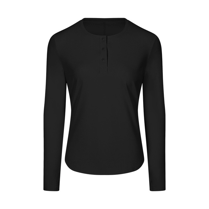 Wholesale/Supplier Factory Ribbed Button Front Collar Sports Long Sleeve Women's Casual Home Gym Wear Running Sports Wear Yoga Wear