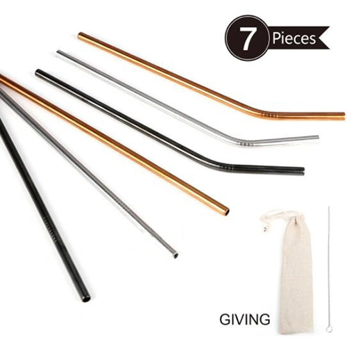 Reusable Stainless Steel Metal Drinking Straws with 2 Cleaning Brushes