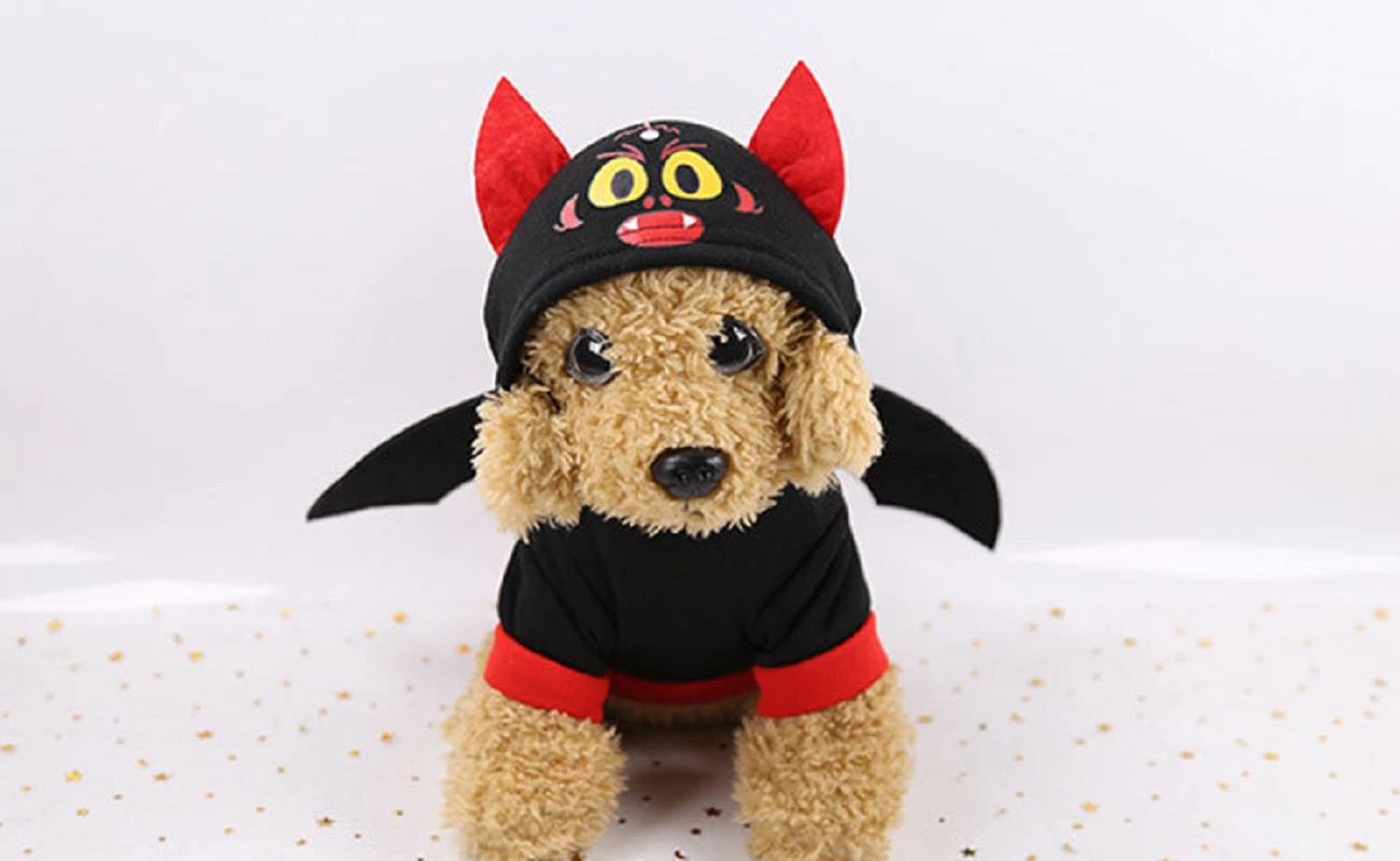 Hooded Pet Black Bat Wing Costume Winter Warm Sweater Halloween Costume Wbb16316