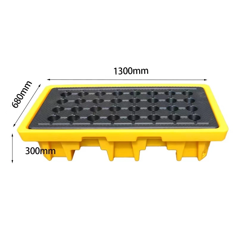 2 Drum 27gal/105L Sump Capacity Forklift Pockets HDPE Plastic Oil Barrel High Profile Spill Containment Pallet for Chemical Storage Leakproof