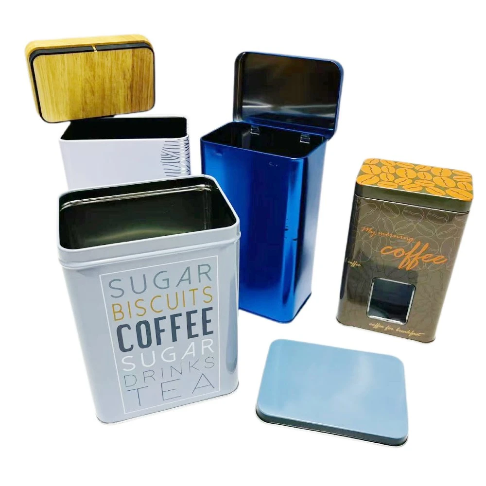 Fabrik Custom Luftdichte Tinplate Container Verpackung Zylindrisch Rund Rechteck Metall Box Luxus-Kaffee Dose für Kaffee