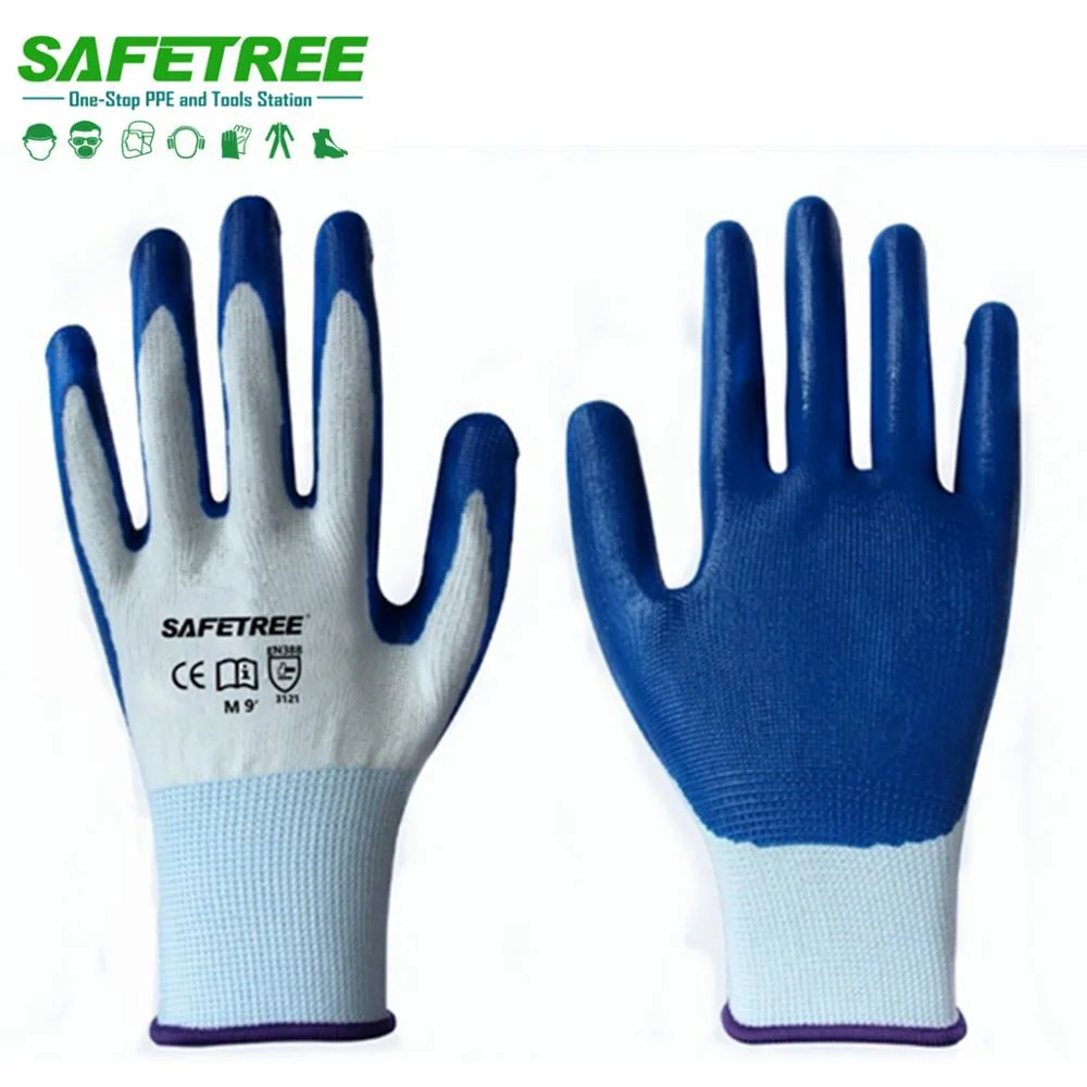 Safetree PPE Nitrile Coated Work Glove with Nitrile Dipped Grip on Palm and Fingers for Auto Repair, Construction