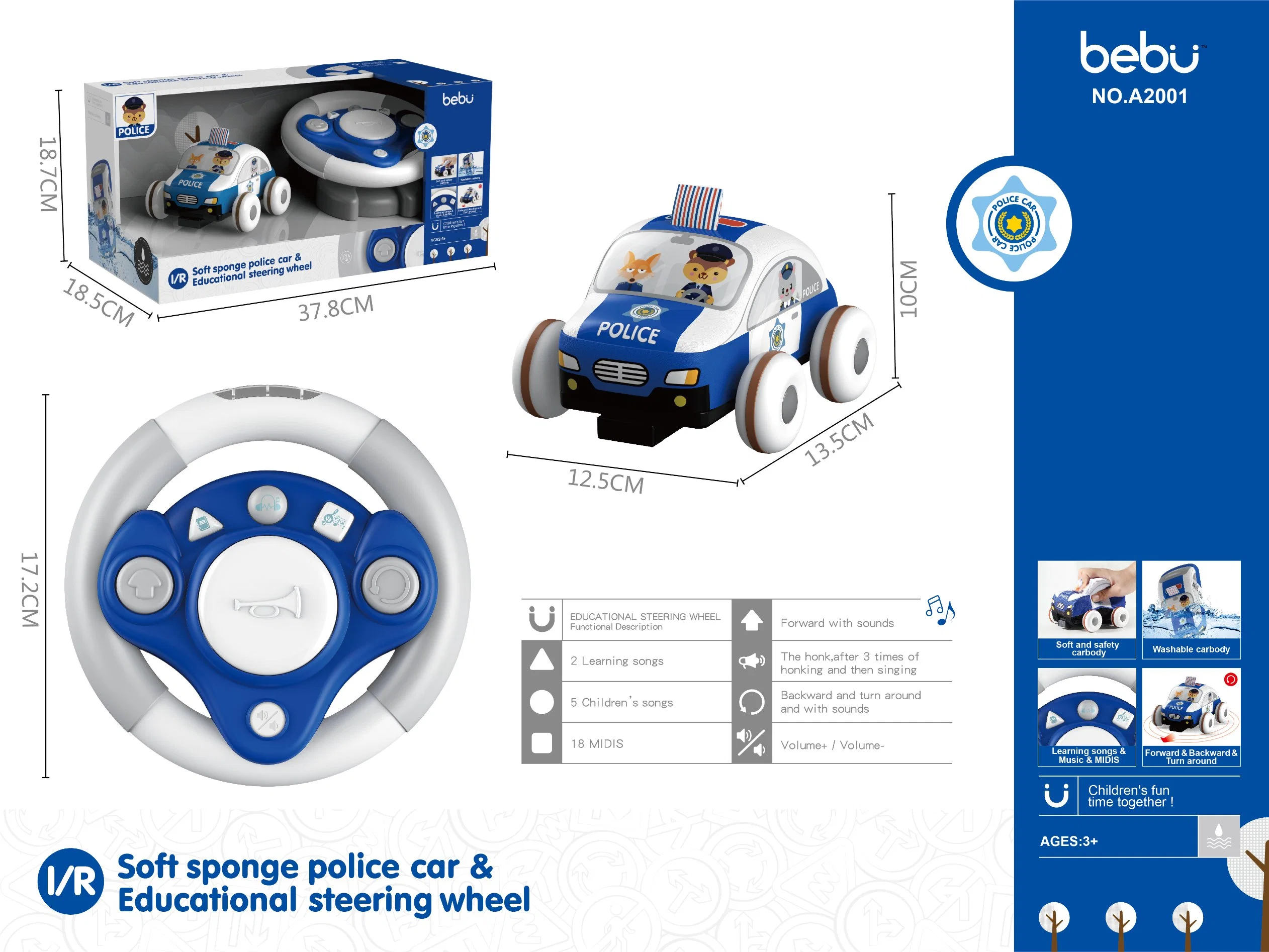 Taxi en tissu radiocommandé IR + volant multifonctionnel à reconnaissance vocale sans batterie incluse. Fabricant OEM/ODM, vente en gros directe d'usine de jouets éducatifs intellectuels.