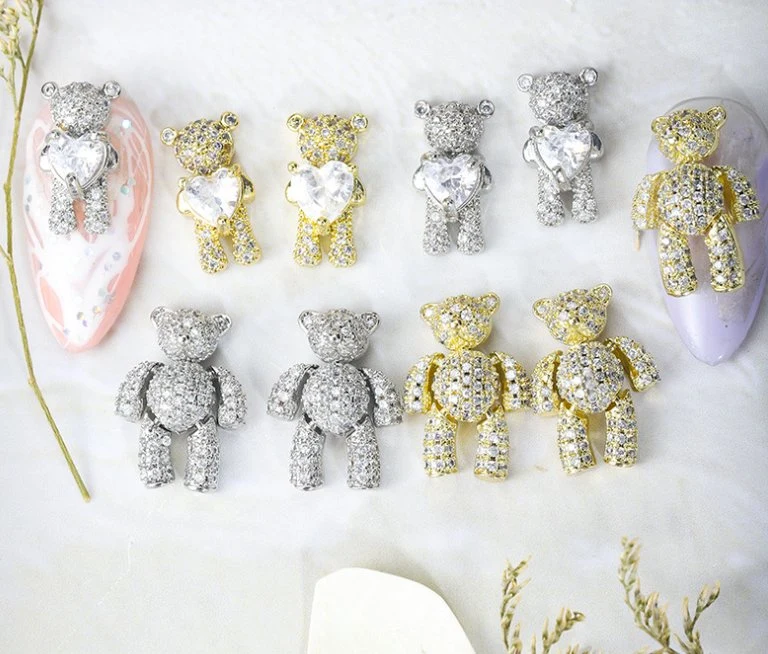 Little Bear Crystal Diamond Gold Luxury Nail Art Charms