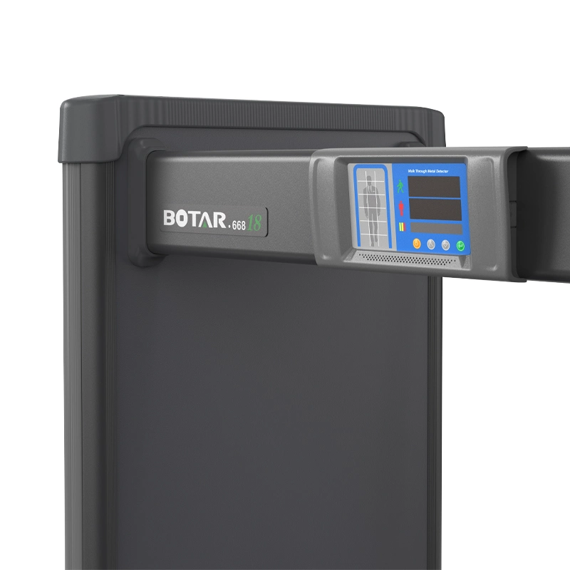 Botar 668ca 680 mm ancho Panel Walk-Through Metal Detector Cross Tipo de haz Caja de control digital integrada 6/12/18/11/22/33 zonas