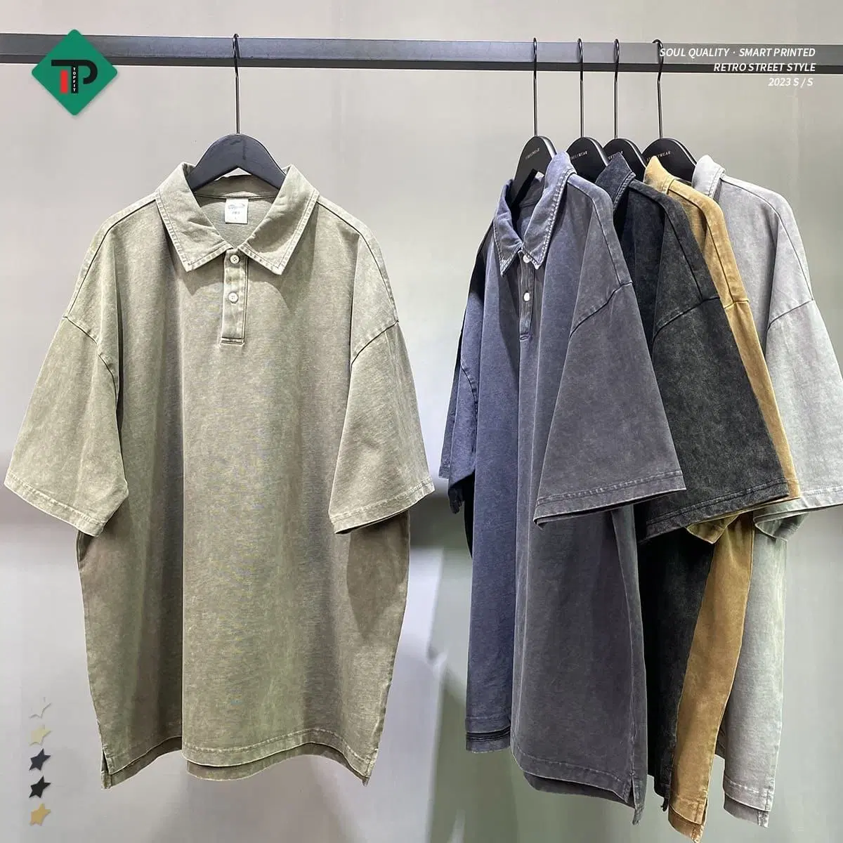 2023 camisas de polo holgado de manga corta personalizadas de alta calidad Polo informal 100% algodón Vintage lavado para hombre