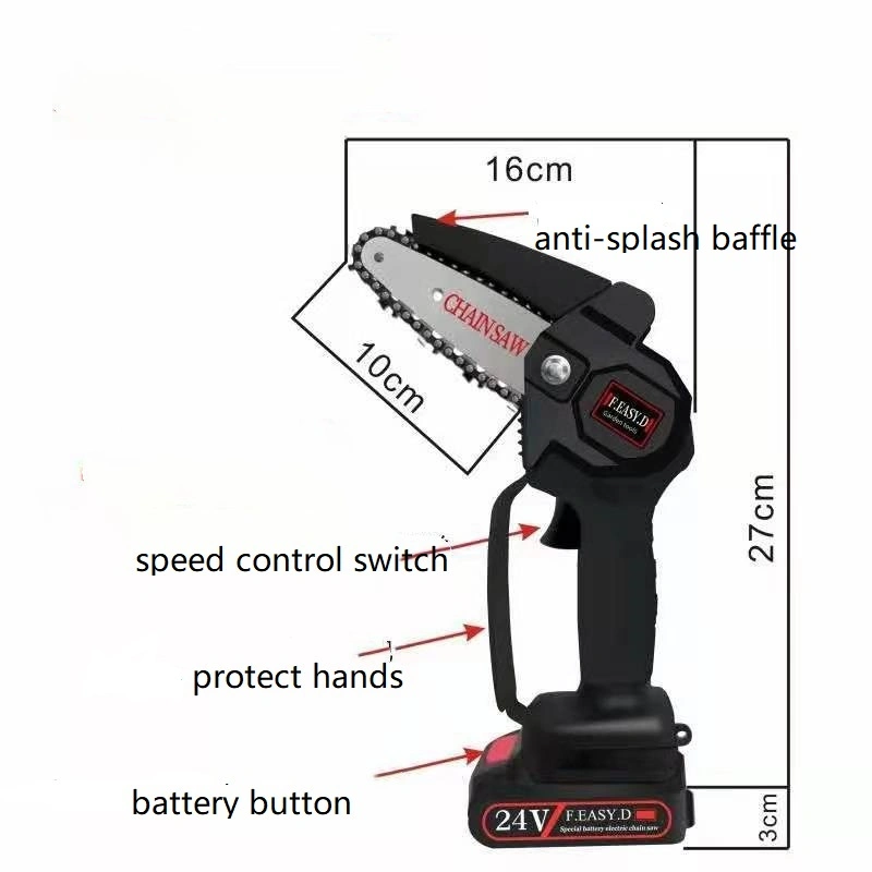 Tronçonneuse électrique sans fil, ordinateur de poche de 6 pouces Portable 21V avec 2 jeu de tronçonneuse Portable batterie, bouton de sécurité, mini-tronçonneuse à vitesse variable