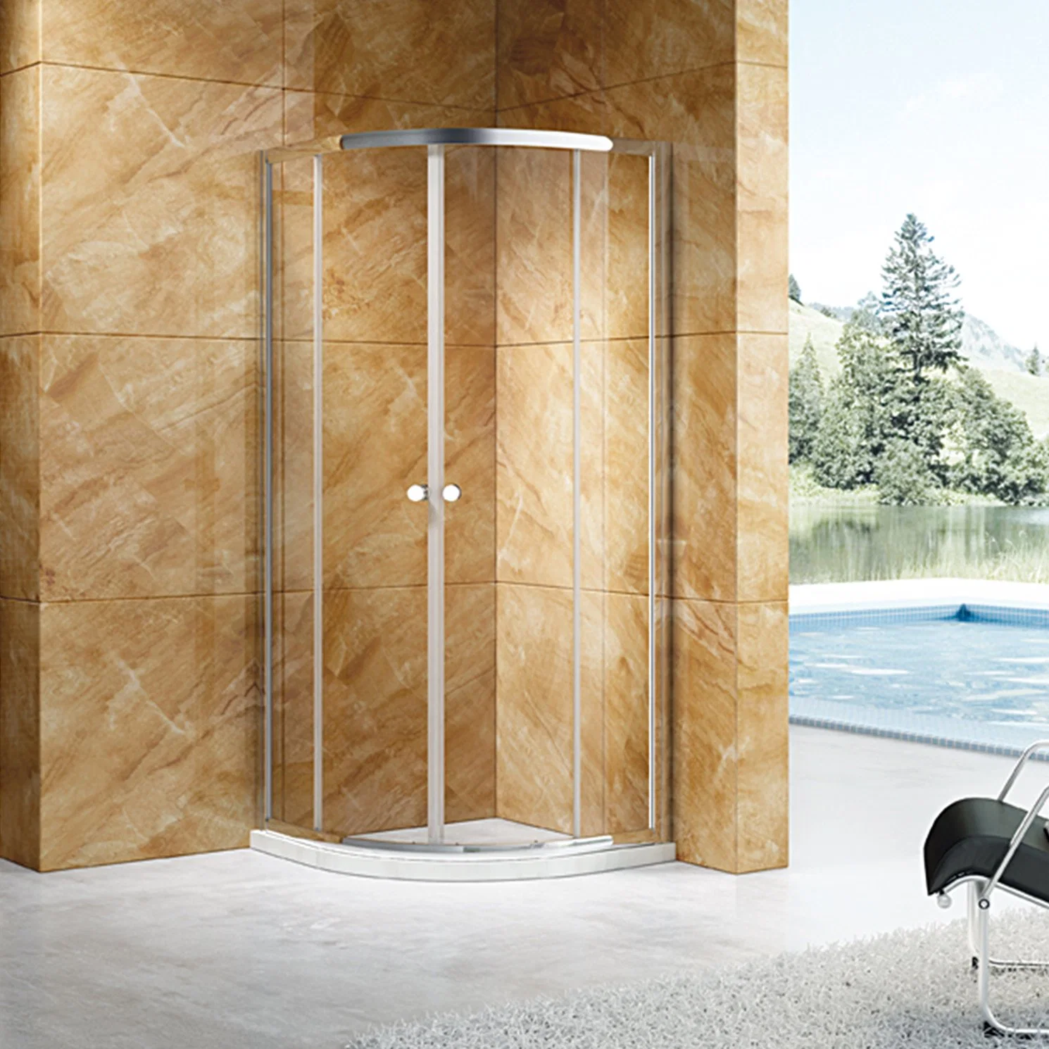 Stainless Steel Sliding Shower Enclosure with Frame and Double Handles Shower Room