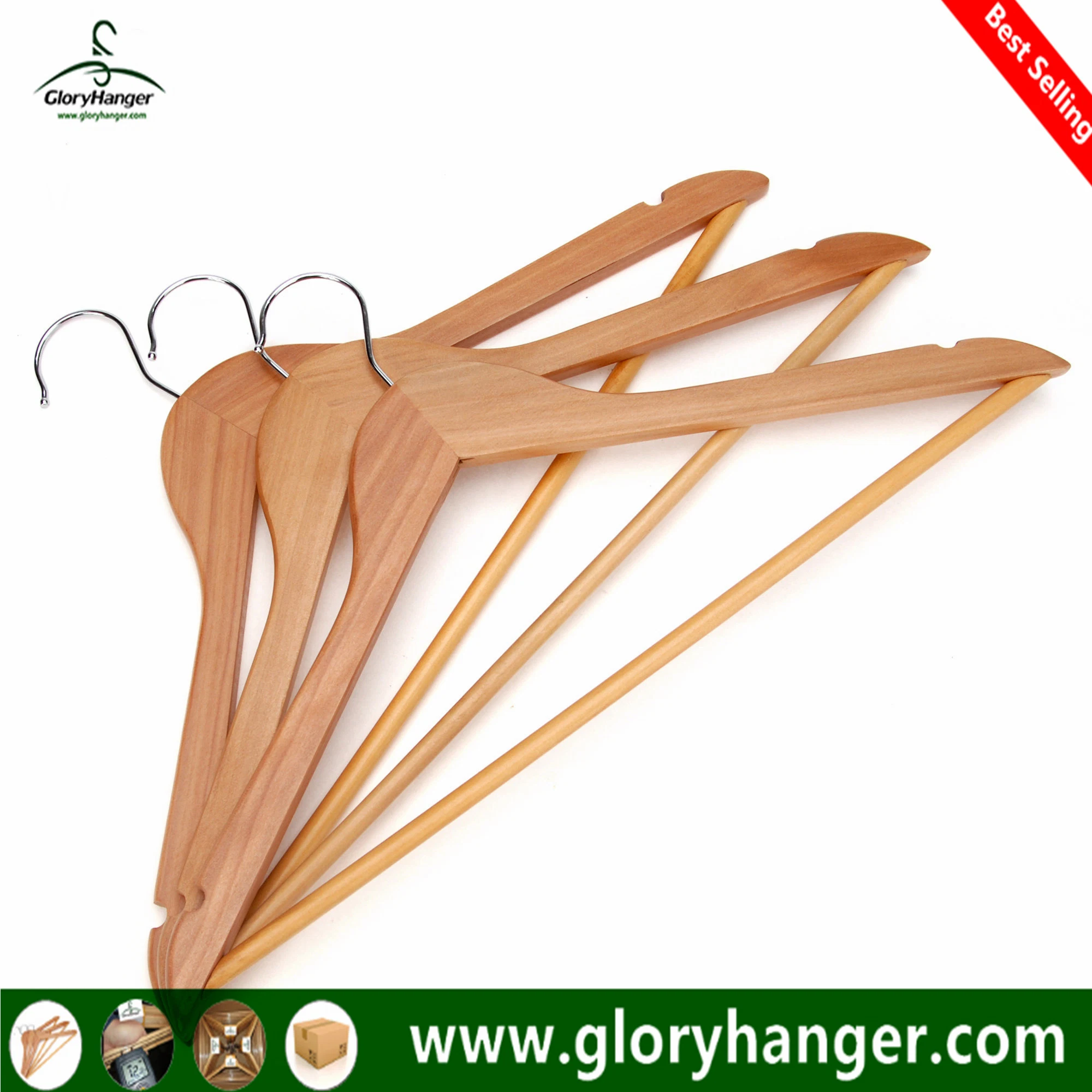 A Grade Wholesale/Supplier Top Wooden Clothes Hanger for Man Garment Furniture Hanger with Bar