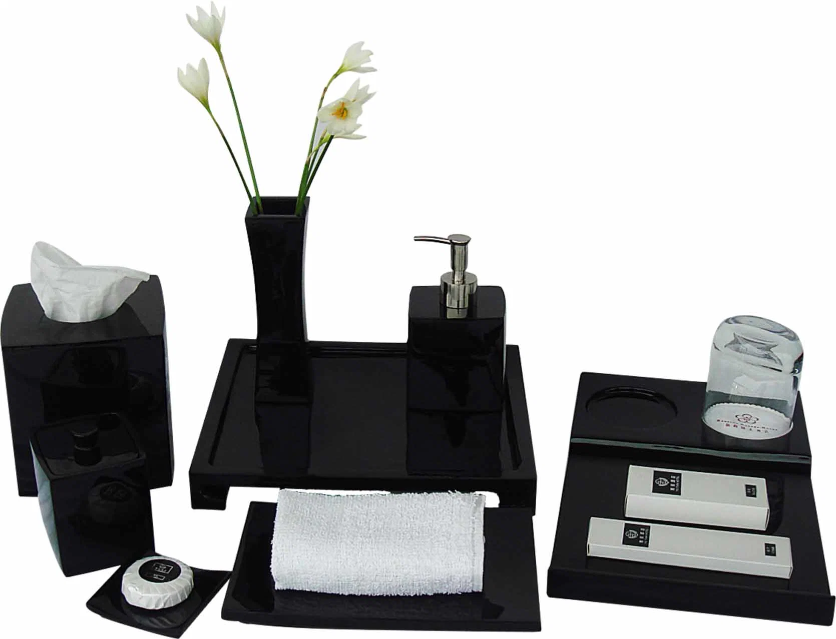 Hotel Soap Dish Black Finish Amenities Holder Set