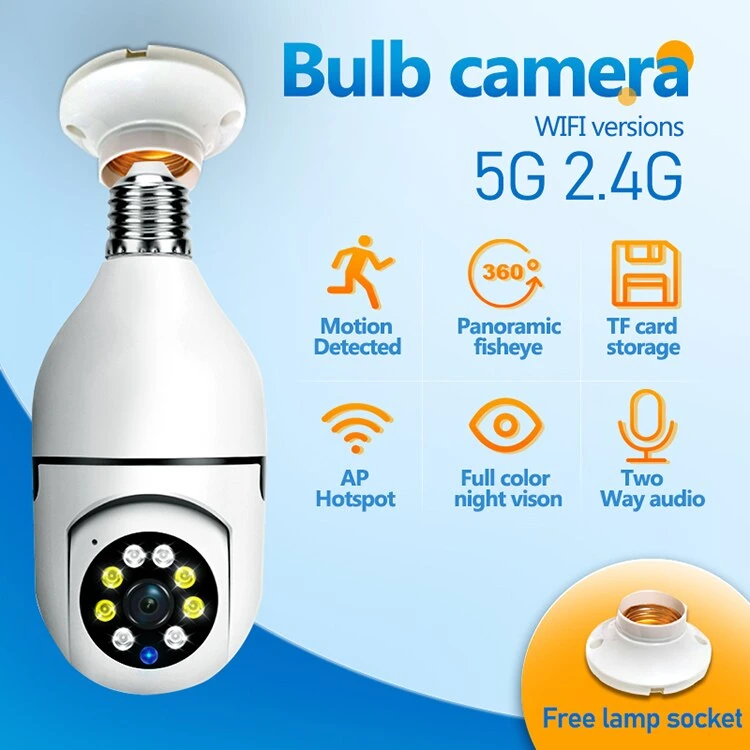 WiFi Bulb Camera HD WiFi PTZ Colorful Night Vision Two Way Audio Baby Monitor Auto Tracking Home Security CCTV Camera