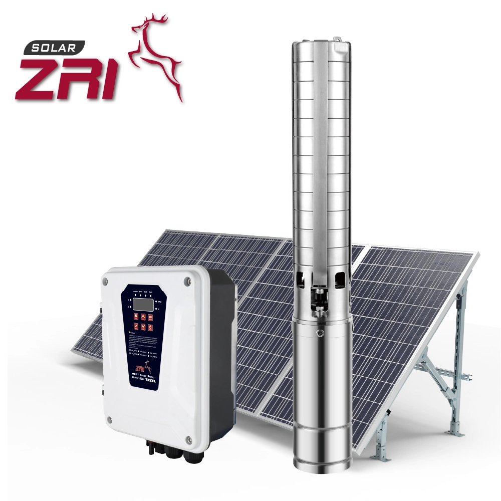 Zri 4 Inch Solar Powered Water Pump, Submersible 304 Stainless Steel Impeller Solar Water Pump, Solar Pump for Deep Well