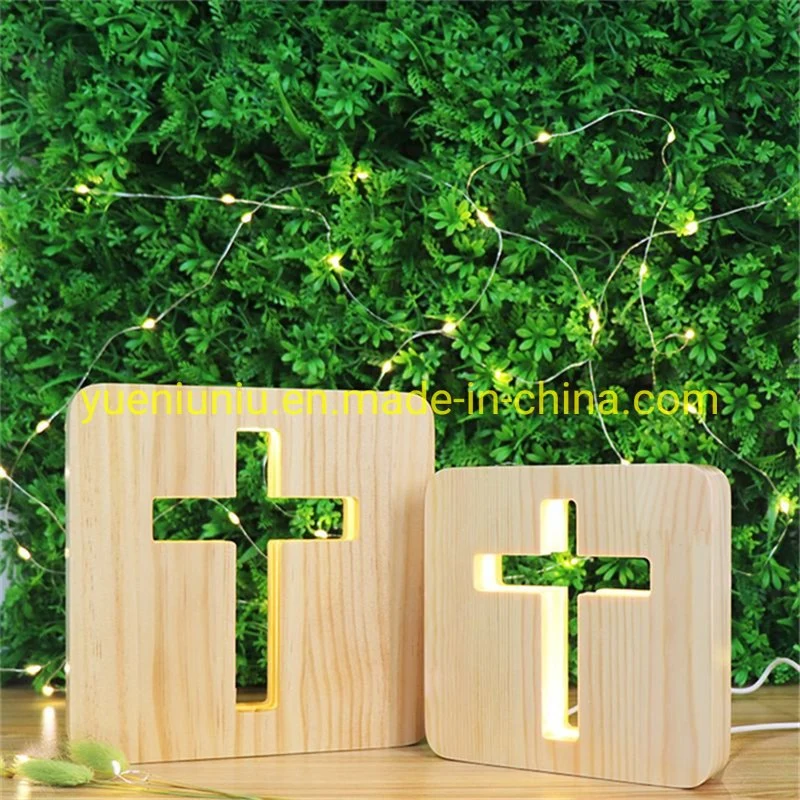 Custom Religious Decoration Cross Sleep Night Light Handmade Wooden Souvenir Wood Folk Art United States Wood Crafts Polished