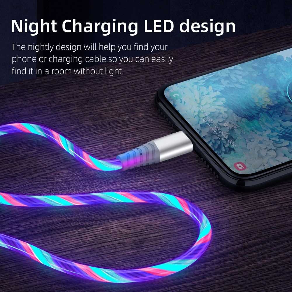 3A Glowing LED Fast Charging Cable USB to Type C Cable for Iphones Mobile Phone