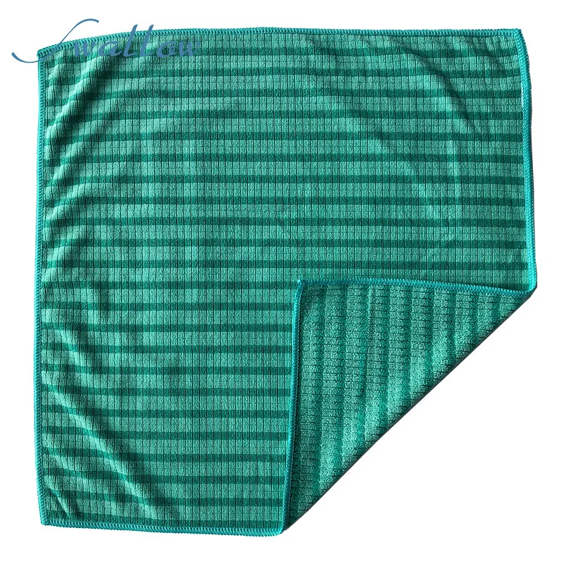 Microfiber Cleaning Cloth 40*40 Green Strip for Jewelry or Car or Household Cleaning