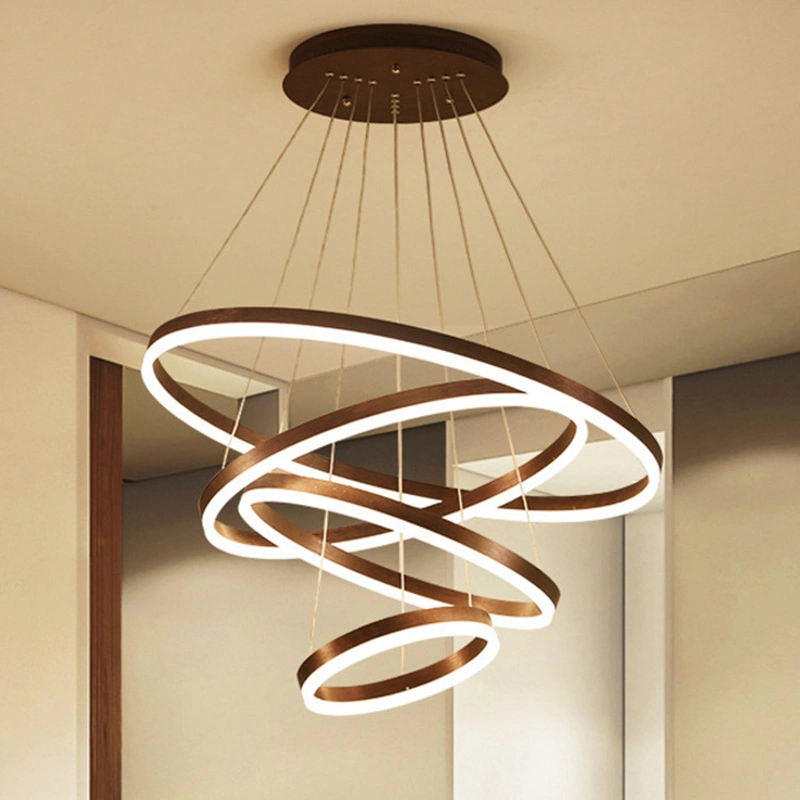 Customized Modern Simple Acrylic Round Circle Ring LED Lamp Bedroom Study Restaurant Stylish Multi-Circular Chandelier Light