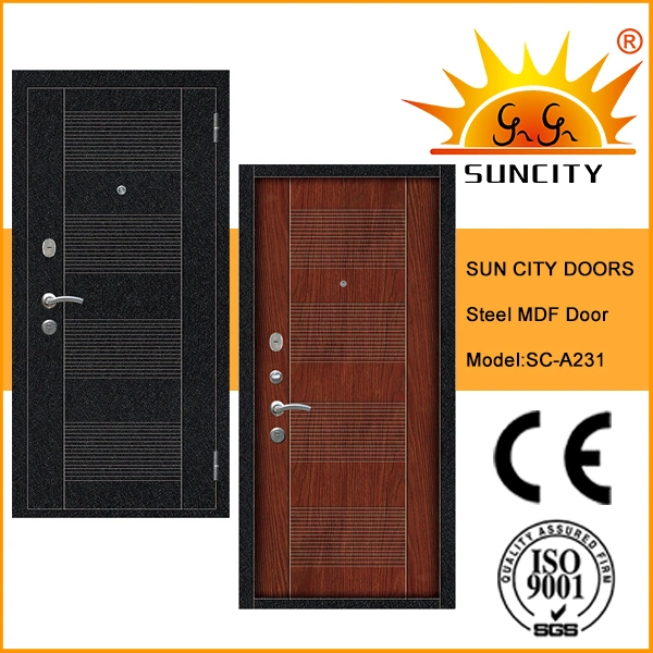 Safety Front Metal MDF Wooden PVC Film Door with Frame