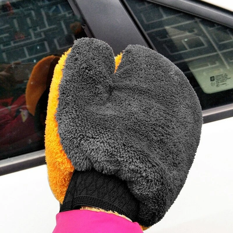 Custom Made Machine Washable Microfiber Plush Coral Fleece Fabric Cleaning Premium Scratch-Free Car Wash Mitt Car Wash Gloves