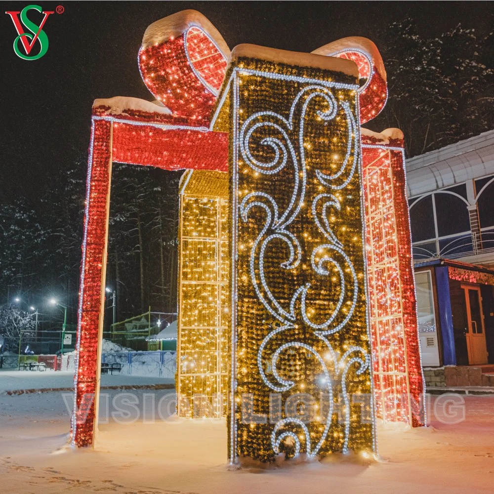 Fabricante de LED 3D hecho gigante Caja de regalo de Navidad en el exterior de la luz de Motif