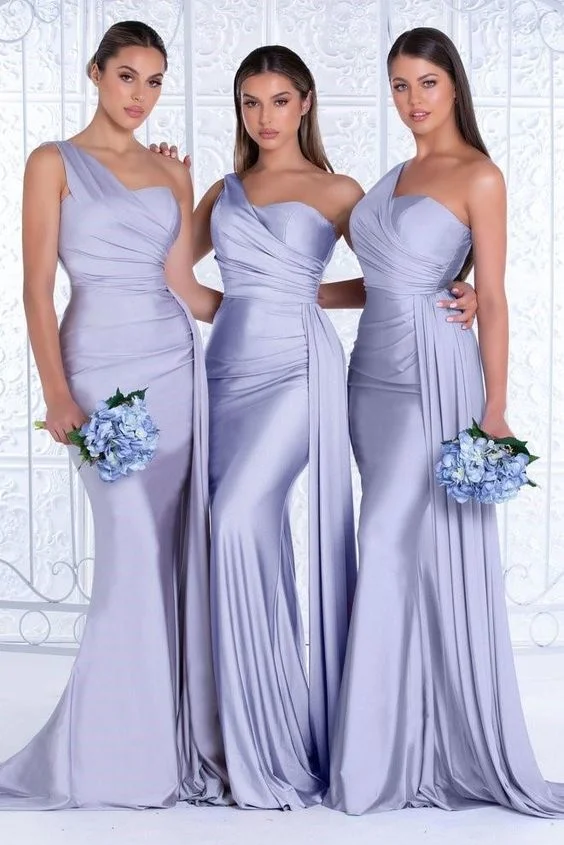 One Shoulder Bridemaid Dresses Satin Mermaid Evening Gowns E2253