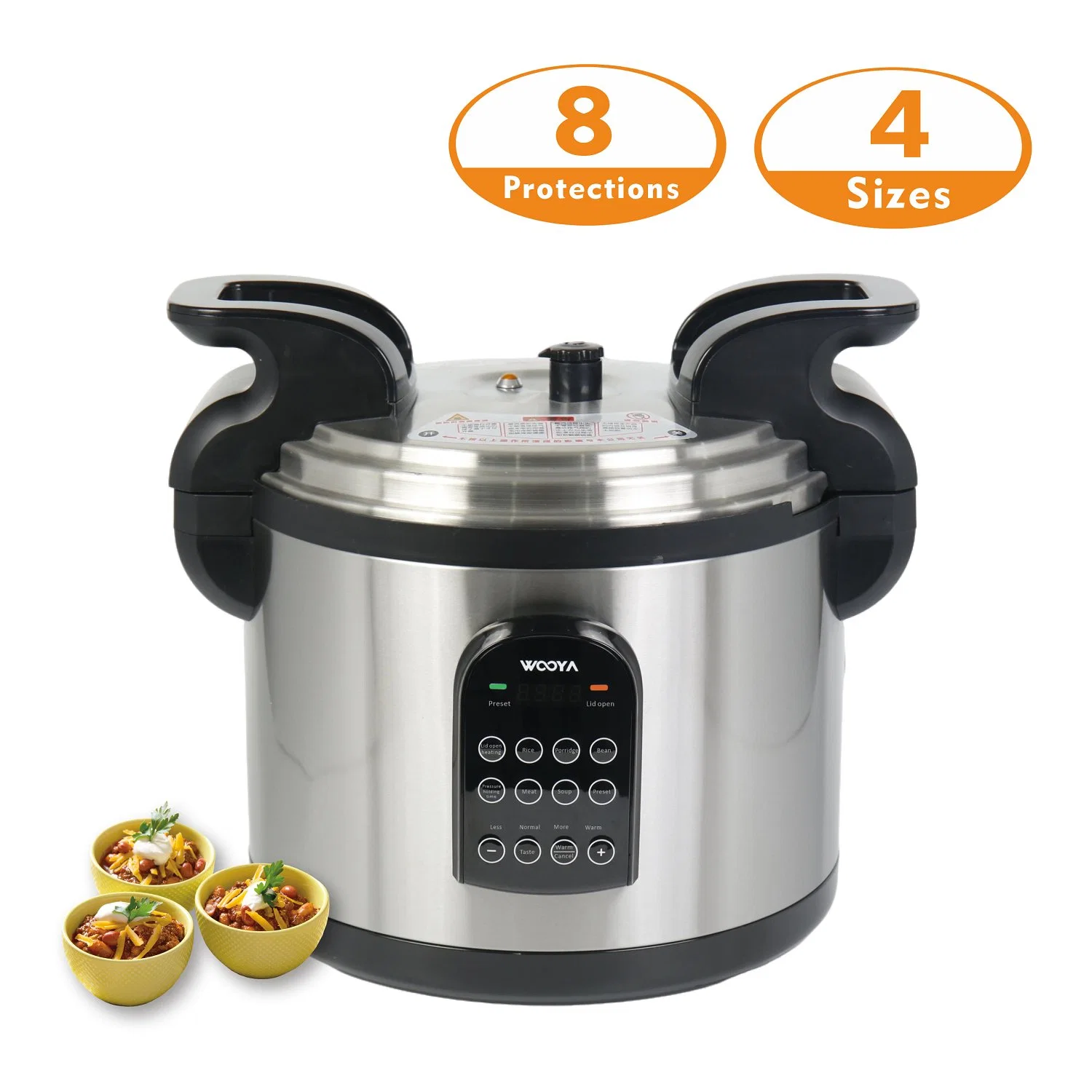 Cocotte-minute Horeca avec 8 protections électriques pour une utilisation intensive en cuisine.