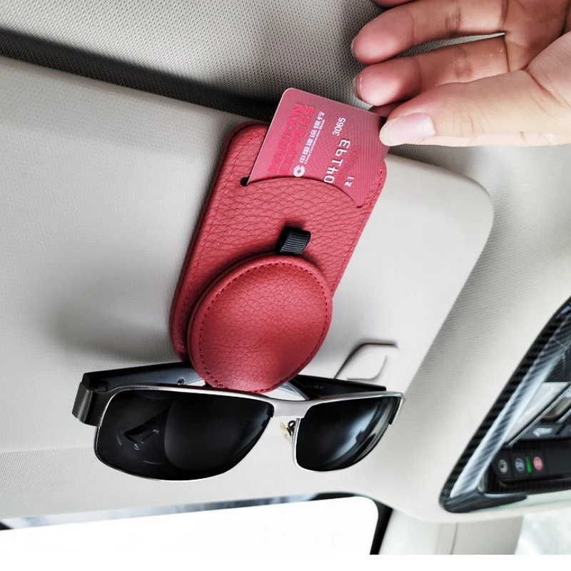 Sunglasses Case Car Sun Visor Glasses Storage Holder Genuine Leather Glasses Holder