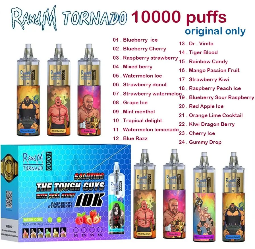 Randm Original Tornado Puff 10000 Vape descartáveis Pen Pod Device Puff 10K opcional recarregável e cigarro