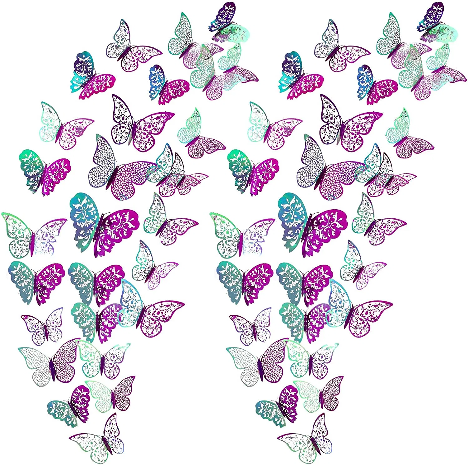 72 piezas 3D Butterfly Wall Art Sticker Set 3 tamaños Para el hogar del cuarto vivero Oficinas del salón niños dormitorio Cuarto de baño Living Decoración de la habitación (púrpura holográfico)