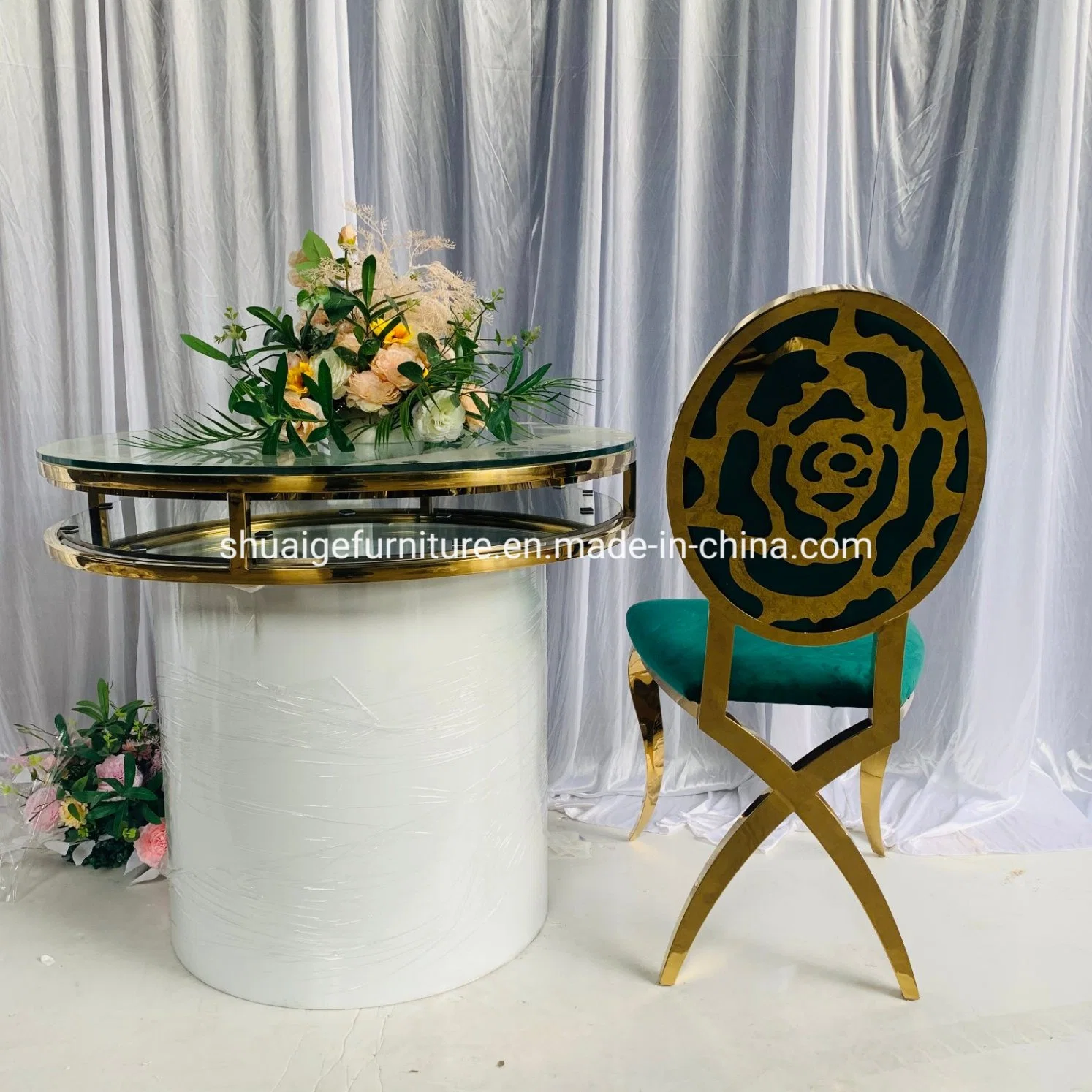 Hot Sale Events Wedding Furniture Glass Round Cake Table