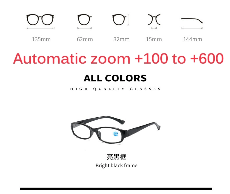 Zoom automático +100 a +600 Spring Hinge Hombre mujeres presbiópicas Gafas