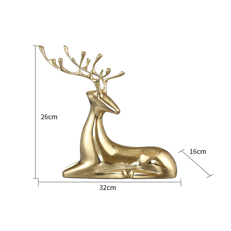 Decortive Hand Grinding Luxury Metal Crafts Home Decor Copper Deer Look Backward