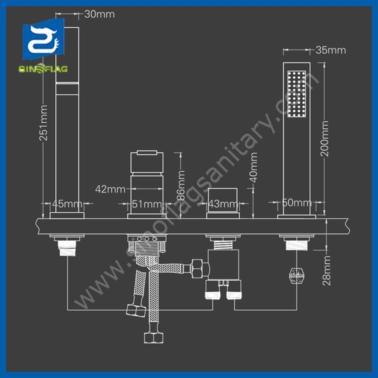 Four Holes Deck Mounted Bath Water Mixer