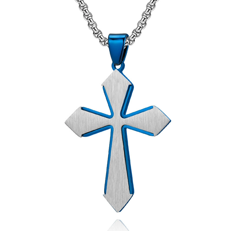 New Necklace Double Layer Stainless Steel Cross Pendant