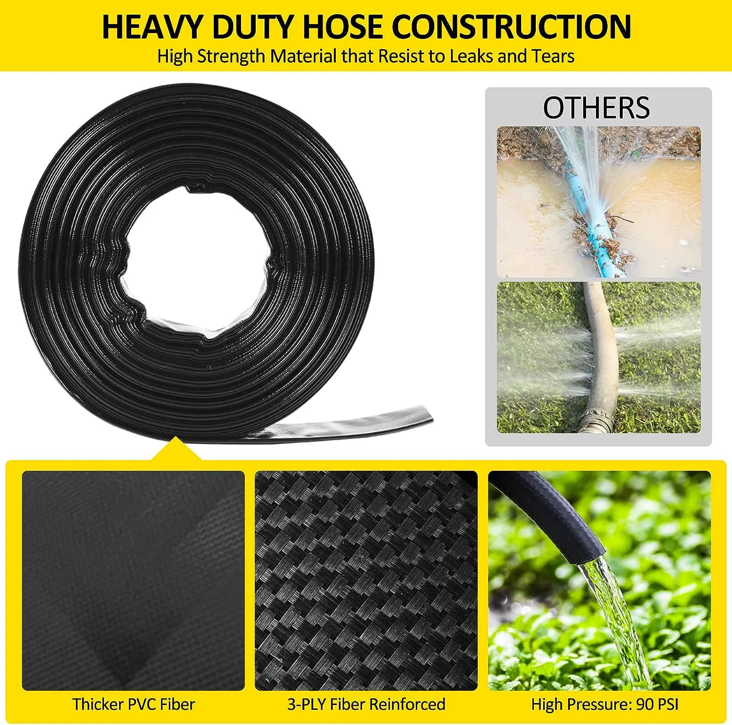 Lay Flat Drain Hose PVC Swimming Pool Backwash Hose with 2PCS Clamp