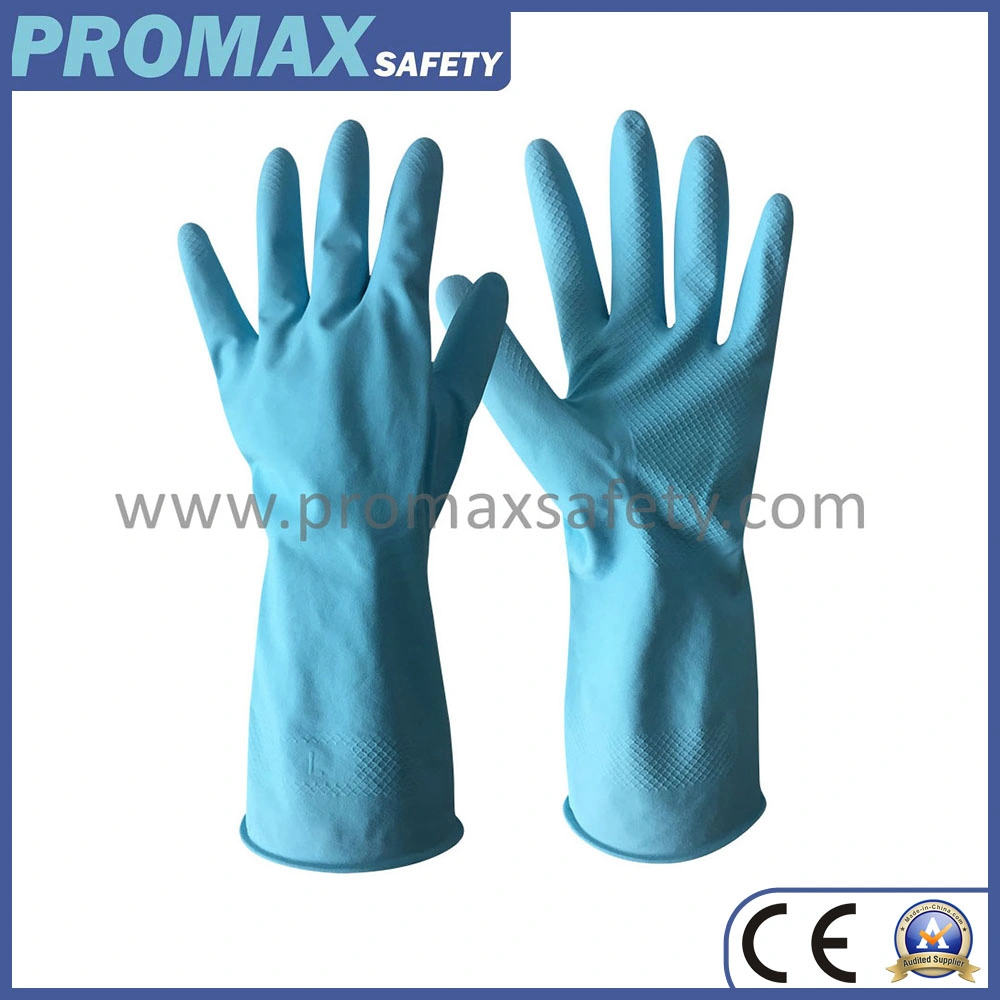 Cotton or DIP Flocked Blue Latex Household Natural Rubber Waterproof Cleaning Glove CE Certificate