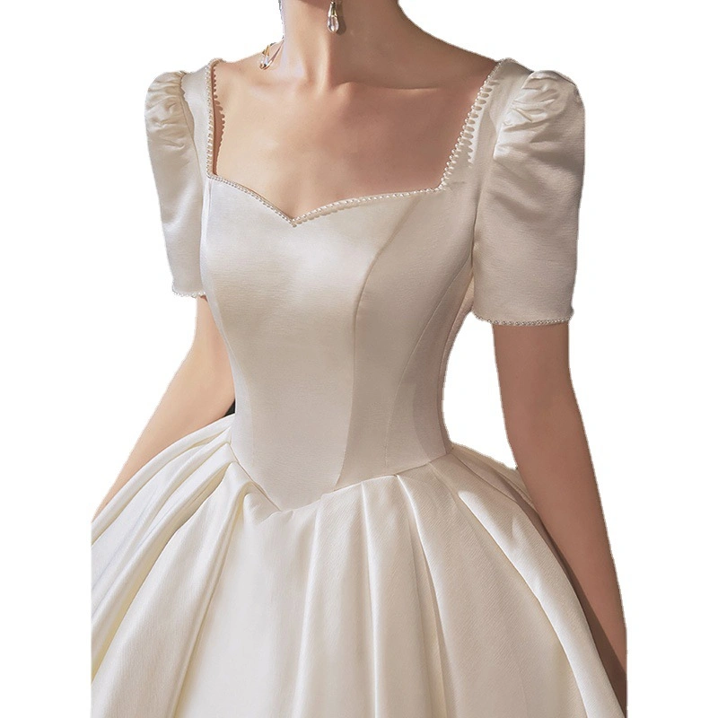Satin Main Wedding Dress New Bridal Trailing French Retro Wedding Dress