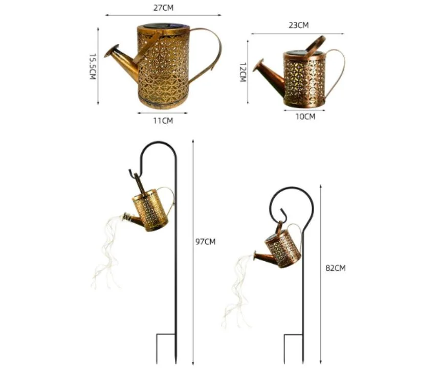 Outdoor Garden Holiday Decoration Wholesale/Supplier Solar Powered Water Proof Hollow out Watering Can LED Metal Yard Decorative Lighting with Stake