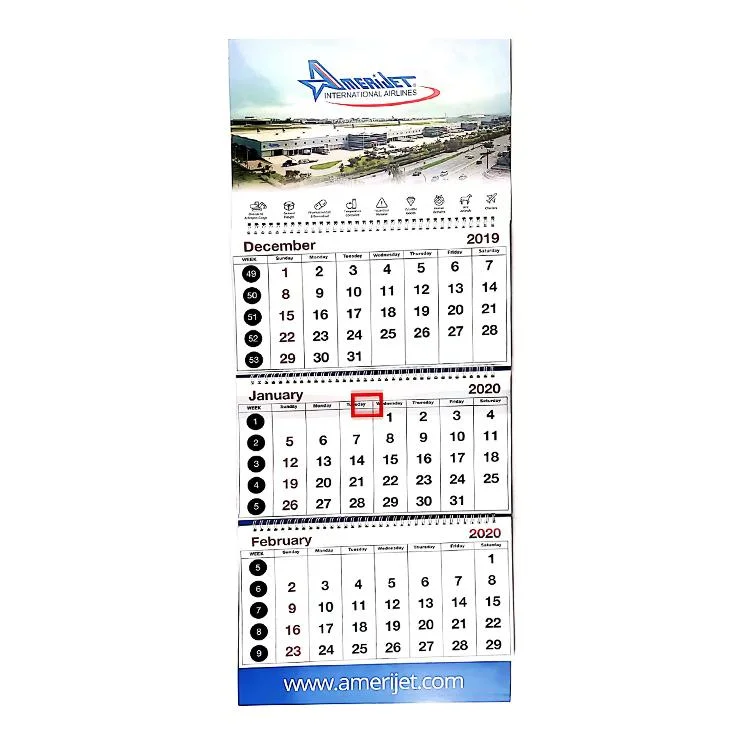 2024 Three-Fold Calendar Cross-Border Amazon Shipping Aviation Calendar Vertical Three-Fold Calendar Customization