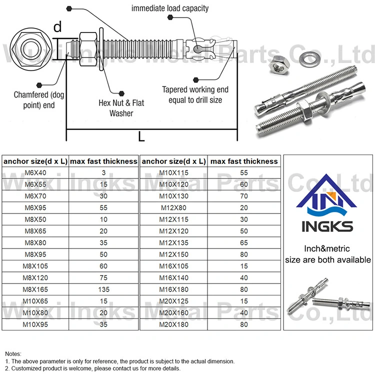 Stainless Steel 304 Hex Nut Concrete Wedge Expansion Anchor Bolt