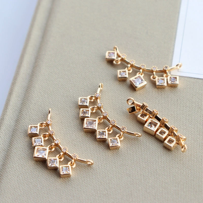 DIY Copper Gold-Plated Zircon Cubic Curved Pendant Glass Necklace Accessories