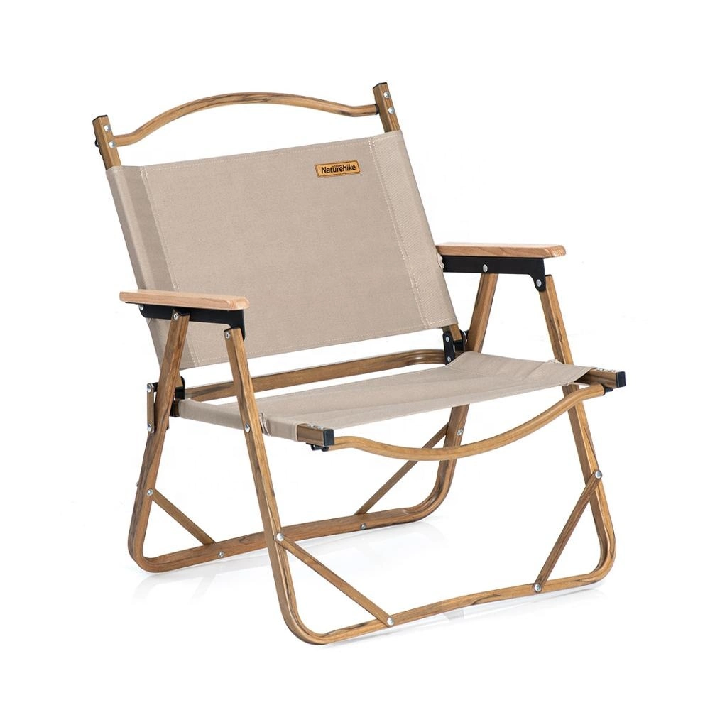 Mobiliário de exterior em alumínio de grãos de madeira Cadeira de Camping Dobrável Portátil