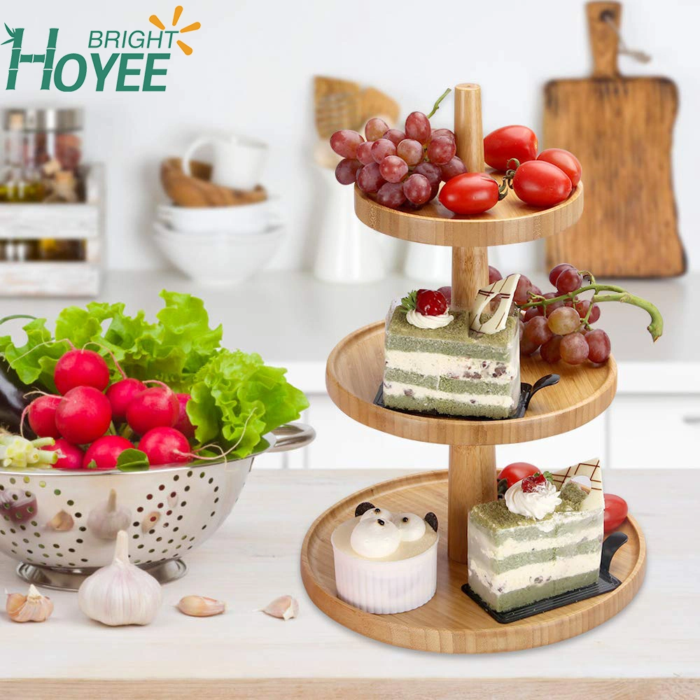 3 Tier Cake Stand Wooden Cheese Dish Salad Plates Bamboo Serving Tray Fruit Platter Elegant Wedding Cupcake Holder