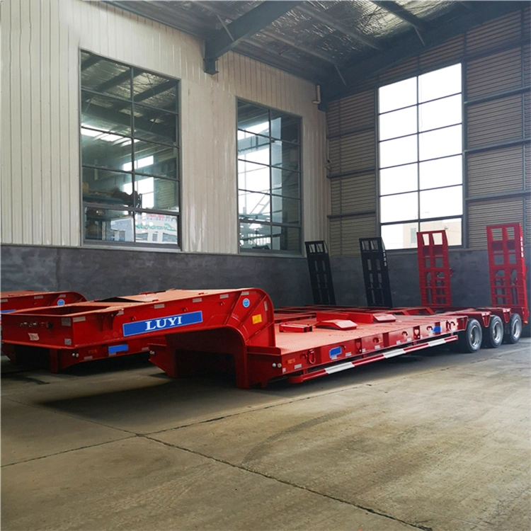 Domi 40FT Low Platform Flatbed Trailer 3 Axle 60ton 80 Tons Lowboy Loader Lowbed Low Bed Truck Semi Trailer